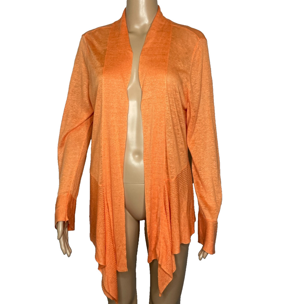 Women's Medium Nic & Zoe Orange Linen Blend Open Front Cardigan Sweater